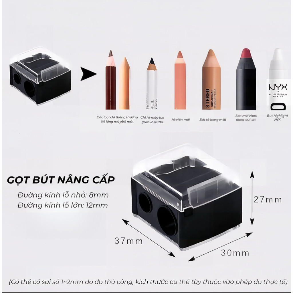 [COD] Chuốt Bút Chì Mỹ Phẩm 2 Lỗ 8mm/12mm Chính Xác  Tiện Dụng Cho Kẻ Mắt, Môi, Mày