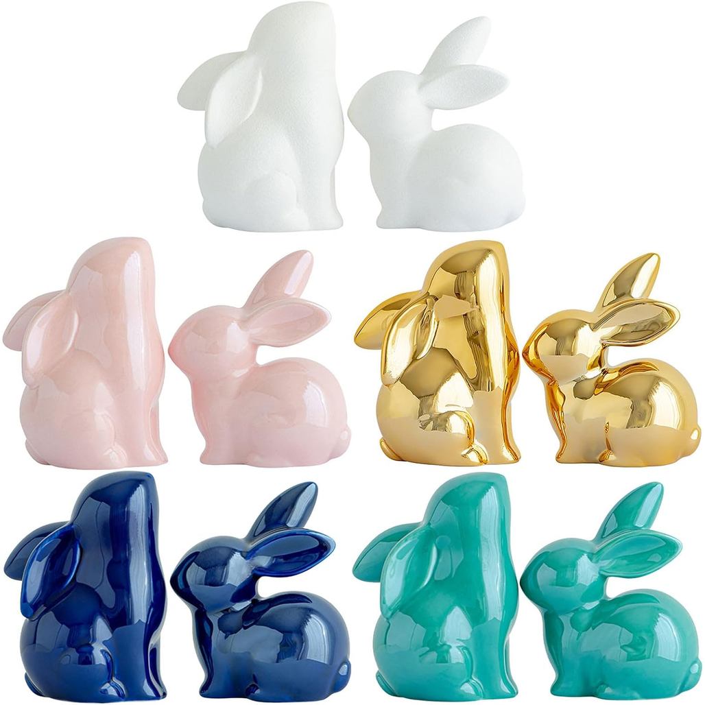 Cặp Đôi Gốm Thỏ Các Bức Tượng Thỏ Mini 4 Inch Tượng Sứ Động Vật Điêu Khắc Nghệ Thuật Hiện Đại Thỏ Đồ Trang Trí Trang Trí Cho Phòng Khách Văn Phòng Để Bàn Kệ Bàn