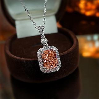 Châu Âu Mỹ ins Phong Cách Mới 3 Carat Kim Cương Morgan Cam Hình Chữ Nhật Vòng Cổ Nữ