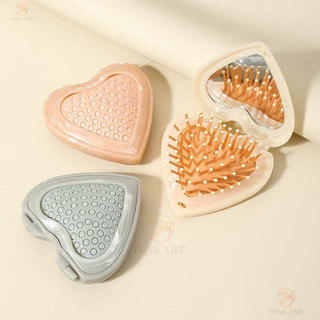 Mini Có Thể Gập Lại Đệm Không Khí Lược Họa Tiết Đá Cẩm Thạch Tình Yêu Làm Tóc Lược Rỗng Lông Tơ Massage Gương Lược Bé Gái Chuyên Dụng Di Động Gương Trang Điểm