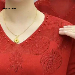Áo len cổ chữ V 3/4 tay, thun mềm mại, phù hợp cho mẹ trung niên