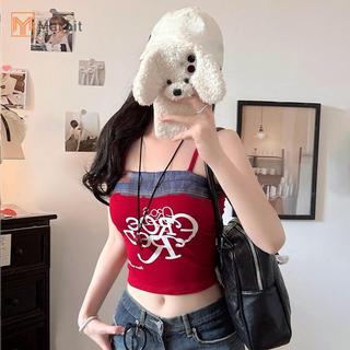 Marbit Camisole Denim Retro In Chữ, Phong Cách Gợi Cảm Cho Mùa Hè