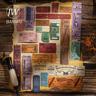 JIANWU Cổ Vé Văn Phòng Series Vintage Bill Phong Cảnh Chất Liệu Cắt Dán Đóng Hộp Nhãn Dán Sáng Tạo DIY Tạp Chí Văn Phòng Phẩm