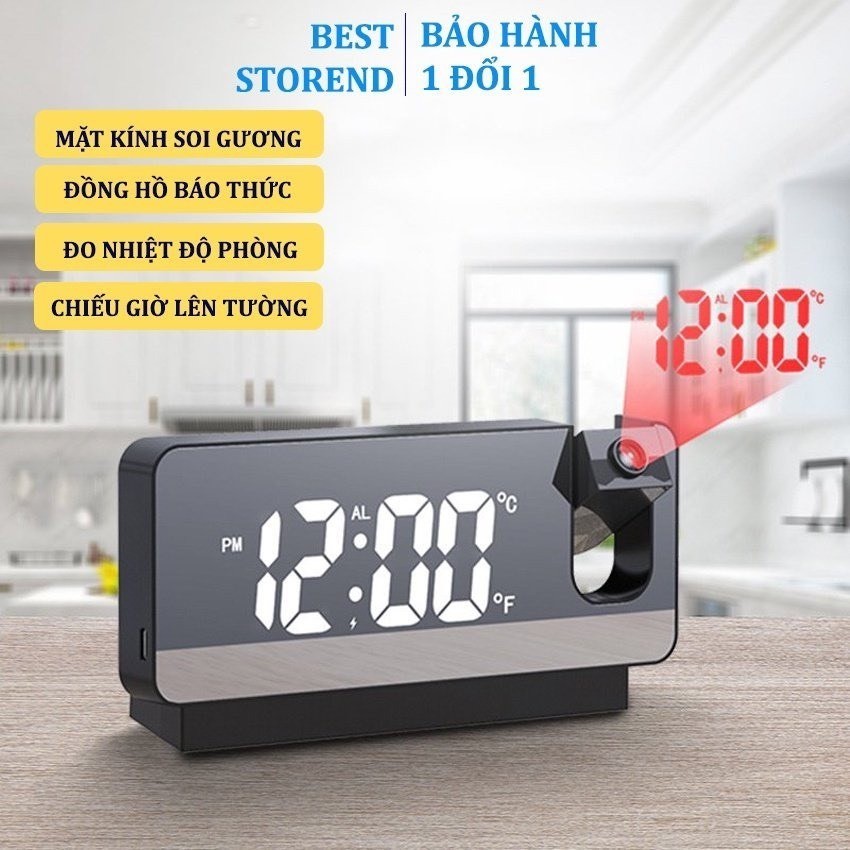Đồng hồ điện tử để bàn tích hợp đèn LED chiếu thời gian, hiển thị nhiệt độ phòng, có chế độ báo thức