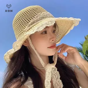 Mũ che ren nữ Mũ rộng vành lớn Mũ đi biển Mũ rơm mùa hè Mũ chống nắng có thể gập lại Mũ chống nắng thời trang Bãi biển chống tia cực tím [Mina]