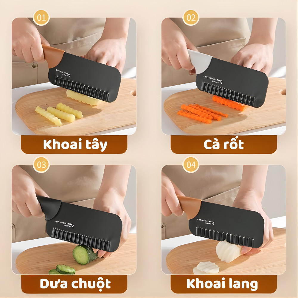Dao Cắt Rau Củ Lưỡi Sóng Bằng Thép Không Gỉ, Dao Tạo Hình Rau Củ Quả, Trái Cây Đẹp Mắt DINOHOME