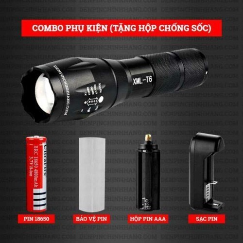 Đèn pin siêu sáng T6 đủ bộ siêu sáng chiếu tầm xa hơn 100 mét đa năng kháng nước dòng IPX8