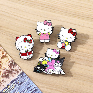 4 Cái / bộ Dễ Thương Sanrio Kitty Mèo Thổ Cẩm Hoạt Hình Schoolbag Trang Trí Huy Hiệu Kuromi Trang Trí Pin