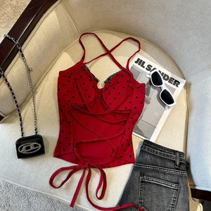 Cô Gái Nóng Nguyên Chất Desire Chấm Bi Dây Cổ Camisole Nữ Có Ngực Miếng Lót Dây Lưng Đẹp Mỏng Vừa vặn Hơn Nhìn Ra26031103