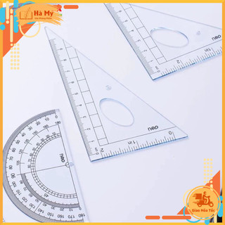 Bộ Thước 4 Món Deli E9597 Hộp Sắt Cao Cấp – Bộ Dụng Cụ Học Sinh Trong Suốt, Bền Đẹp, Tiện Lợi