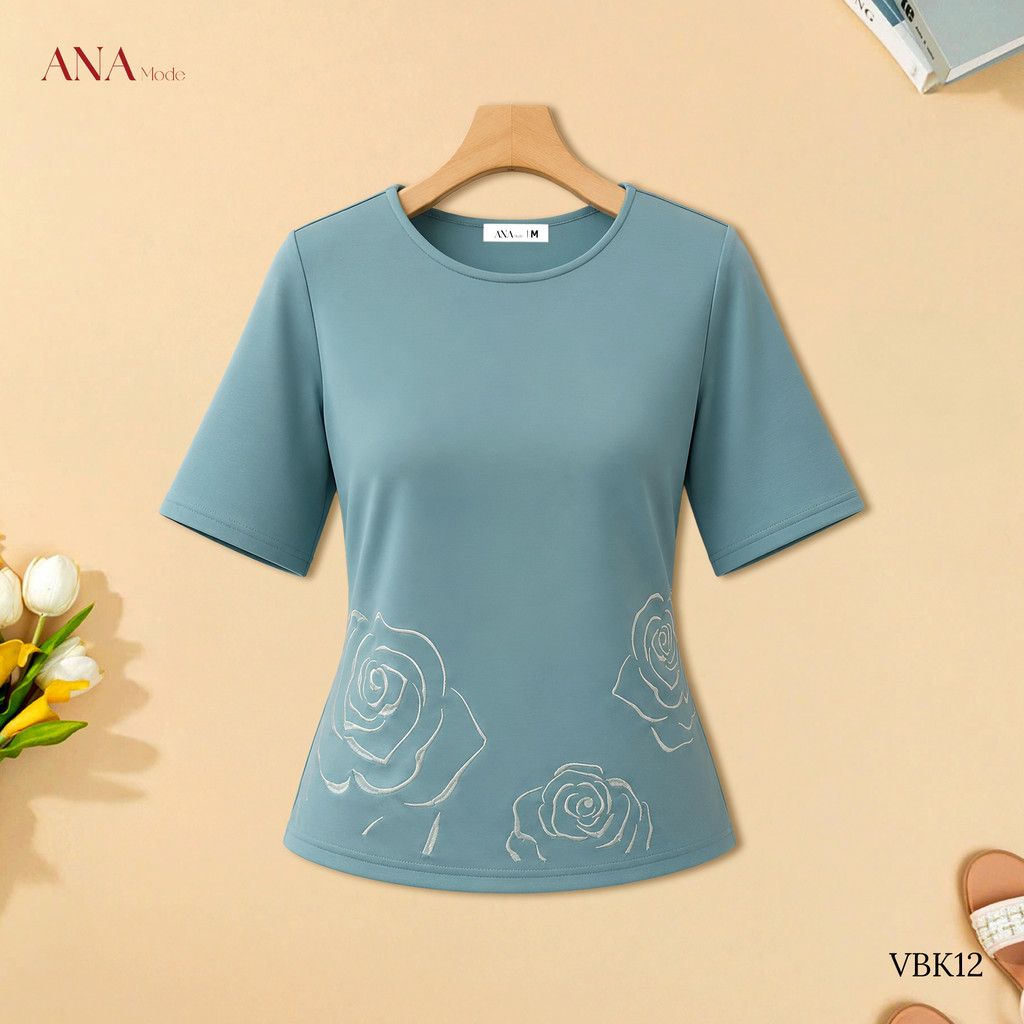 Áo Thun Thêu Hoa Trung Niên ANA Mode Chất Liệu Cotton Mềm Mịn Mát Đi Chơi Quà Tặng Mẹ AK25VBK12