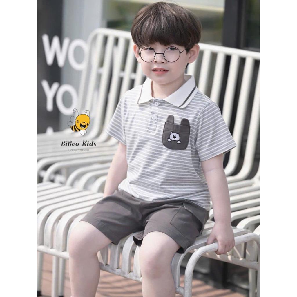 Bộ quần áo POLO KẺ NGANG SLEEPING DOG cho bé trai , Quần áo chất COTTON mềm thoải mái cho bé