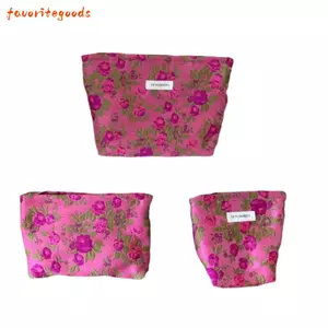Túi trang điểm FAVORITEGOODS, Túi ly hợp hoa vải Polyester họa tiết hoa, Dây kéo di động Đóng cửa dung tích lớn Hộp đựng mỹ phẩm lưu trữ mỹ phẩm
