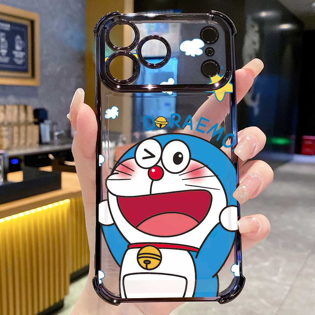 Tương thích với iPhone 17 16 15 Pro Max 14 Plus 13 12 11 XR XS Doremon Vỏ mạ trong suốt Vỏ chống rơi