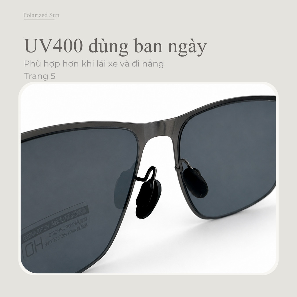 Kính mát nam phân cực dáng chữ nhật UV400 dùng đi nắng và lái xe ban ngày