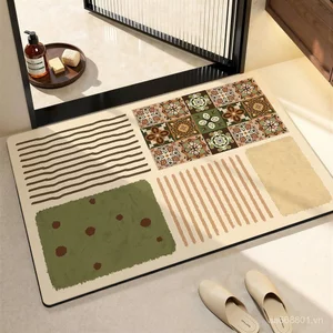 Thảm trải sàn phòng tắm Nhà vệ sinh tảo cát Thảm trải sàn bùn Phòng tắm Nhanh khô Thảm chống trượt Phong cách trung cổ Thảm lót sàn nhà vệ sinh gia đình 6M