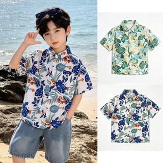 ÁO Sơ Mi Bé Trai Hè MớI HọA TiếT In ÁO CàI Dễ PhốI VảI MềM ChốNg QuầN áO Bé Trai