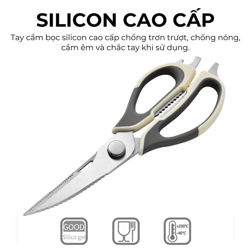 Bộ 2 Kéo Nhà Bếp Đa Năng KOOBEE Inox 420 Cao Cấp - Kéo Cắt Gà Tách Rời Dễ Vệ Sinh, Tay Cầm Silicon Chống Trượt | 384