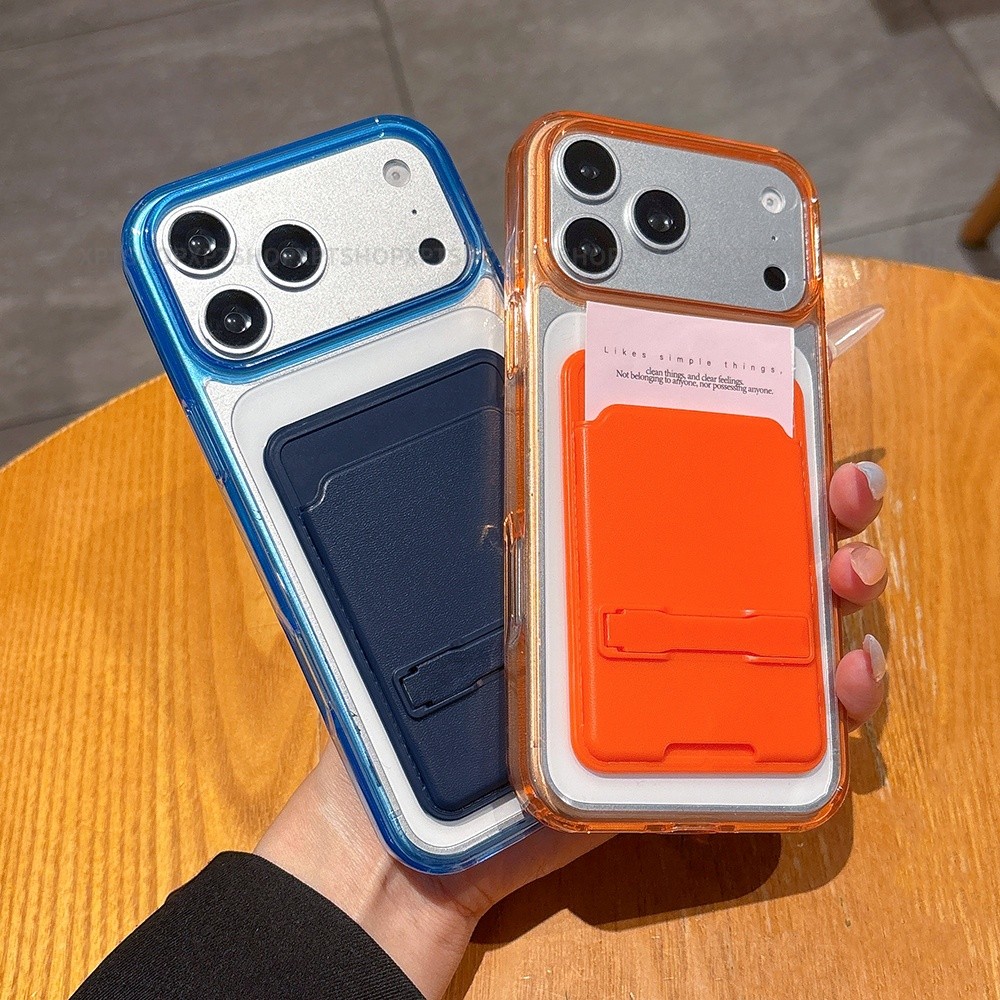 Túi đựng thẻ 2 trong 1 Giá đỡ vô hình Vỏ điện thoại Acrylic cho iPhone 17 Pro Max 16 Plus 15 14 13 Vỏ bảo vệ chống sốc