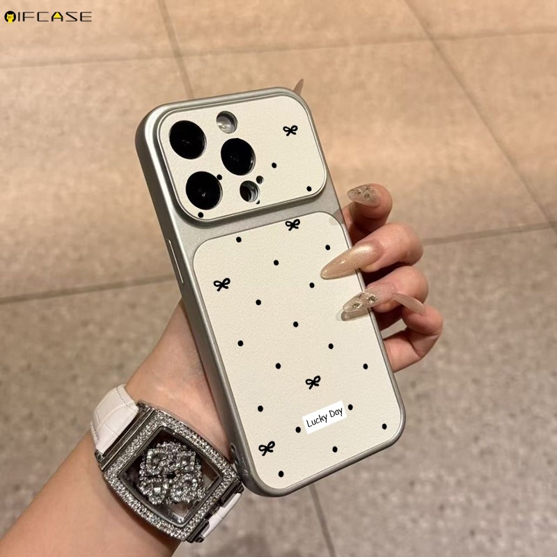 Dành Cho Redmi K90 Pro Max K80 K70 K70E K60 K60E K50 Ultra K50i K40 K40S Turbo 5 Max 4 Pro Ốp Lưng Điện Thoại Chấm Bi Màu Đen Nơ Nơ Cửa Sổ Nhìn Lớn May Mắn Vỏ Da PU