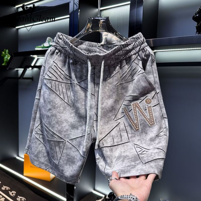 Quần short nam VG họa tiết hình học Quần short dây rút thời trang dáng rộng