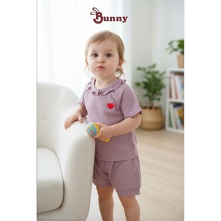 (3-24M) Hàng cao cấp: Bộ cộc bé gái Bunnybaby chất thun tăm lụa cao cấp mềm mượt.