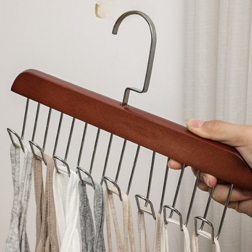 Móc Gỗ Treo Đồ Đa Năng , Treo Đồ Lót, Cà Vạt, Tất, Áo 2 Dây Inox Chống Gỉ, Sang Trọng