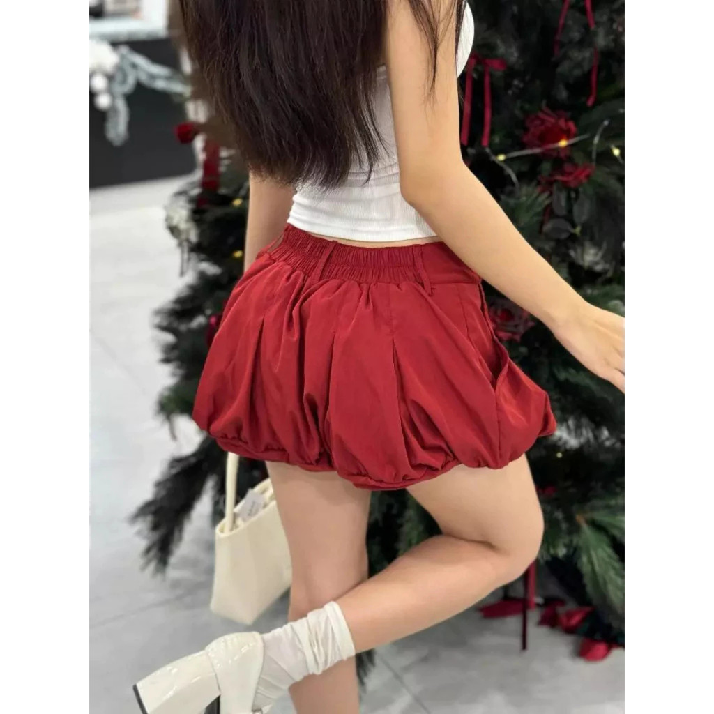 Quần Short Bí Phồng Cạp Trễ Y2K Eo Chun Tôn Dáng Quần Đùi Nữ Form Ngắn_Q129
