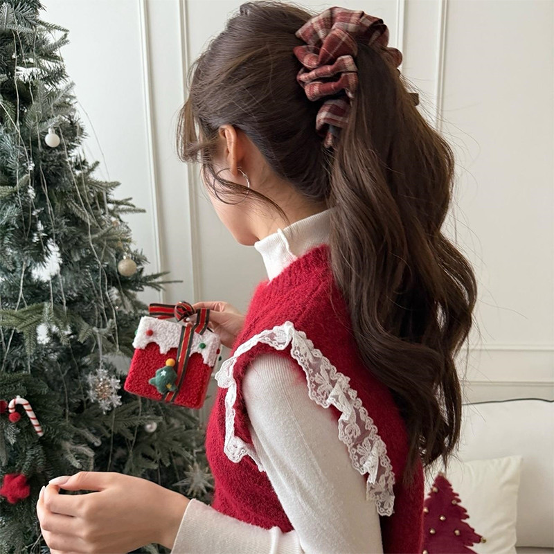 Kẹp Tóc Vải Kẻ Sọc Có Nơ - Phù Hợp Cho Season Thu Đông Và Streamer