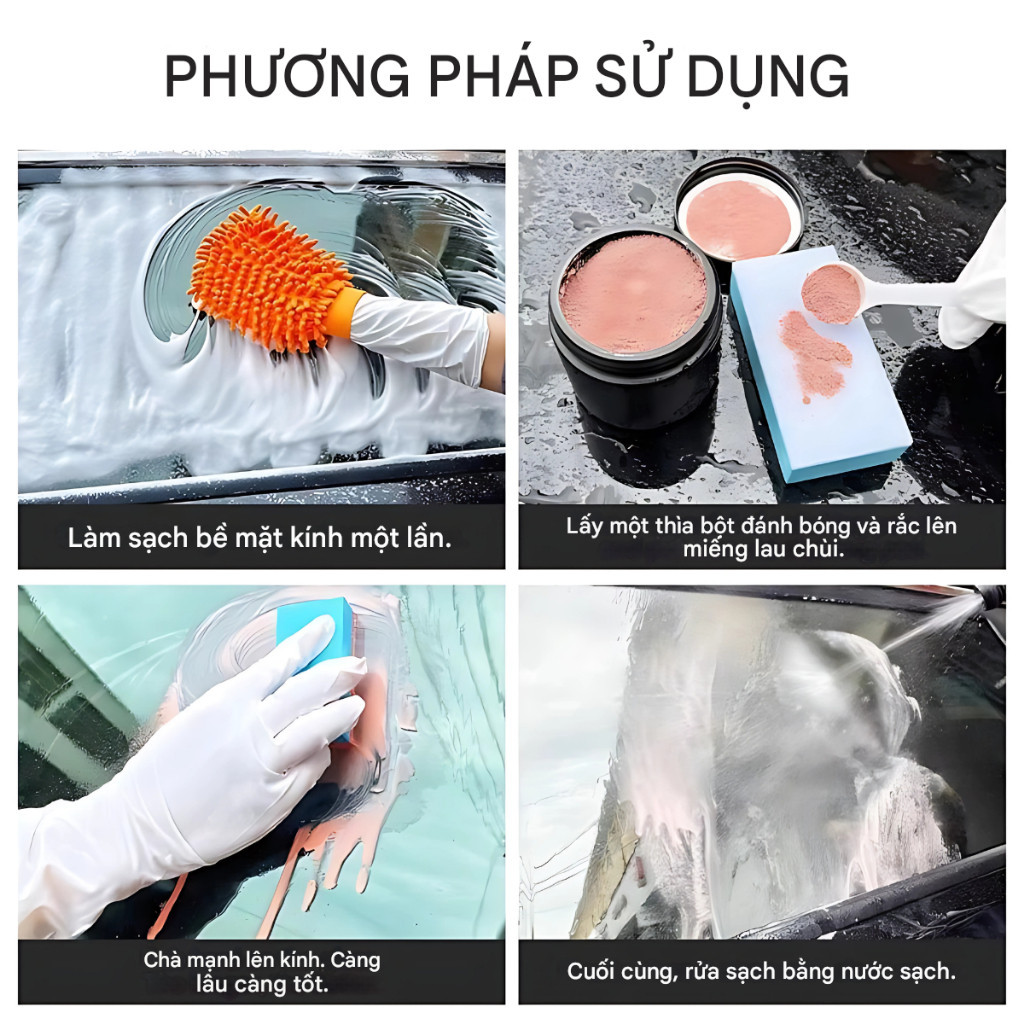 【COD】Bột làm sạch cho kính xe hơi, không chỉ tẩy dầu mạnh mà còn đánh bóng phục hồi độ trong suốt và sáng bóng cho kính