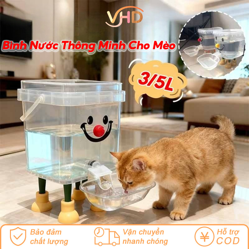 Máy Nước Uống Tự Động Cho Chó/Mèo Dung Tích 3L/5L - Thiết Kế Trong Suốt, Dễ Tháo Rời & Vệ Sinh