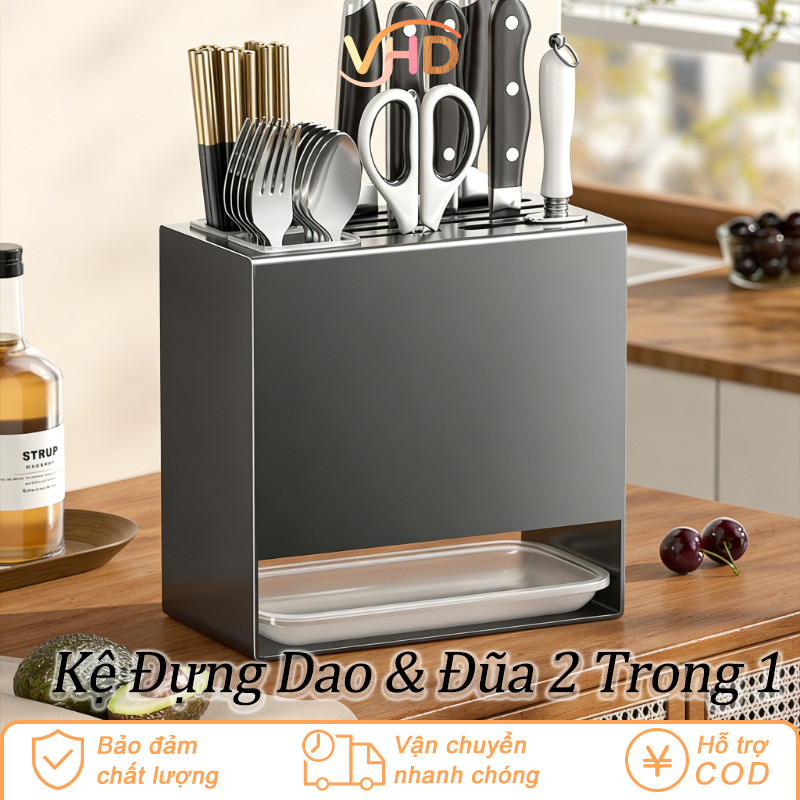 Giá Đựng Dao Đũa Đa Năng - Thiết Kế Có Khay, Linh Hoạt Treo Tường/Để Bàn, Chất Liệu Hợp Kim Thép Bền Bỉ