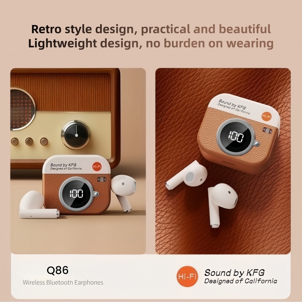 Tai nghe nhét tai Bluetooth không dây Q86, hiệu ứng âm thanh HIFI, cuộc gọi thoại rõ ràng, cảm ứng vân tay tai kép, thích hợp cho hệ thống điện thoại di động Android và Xiaomi