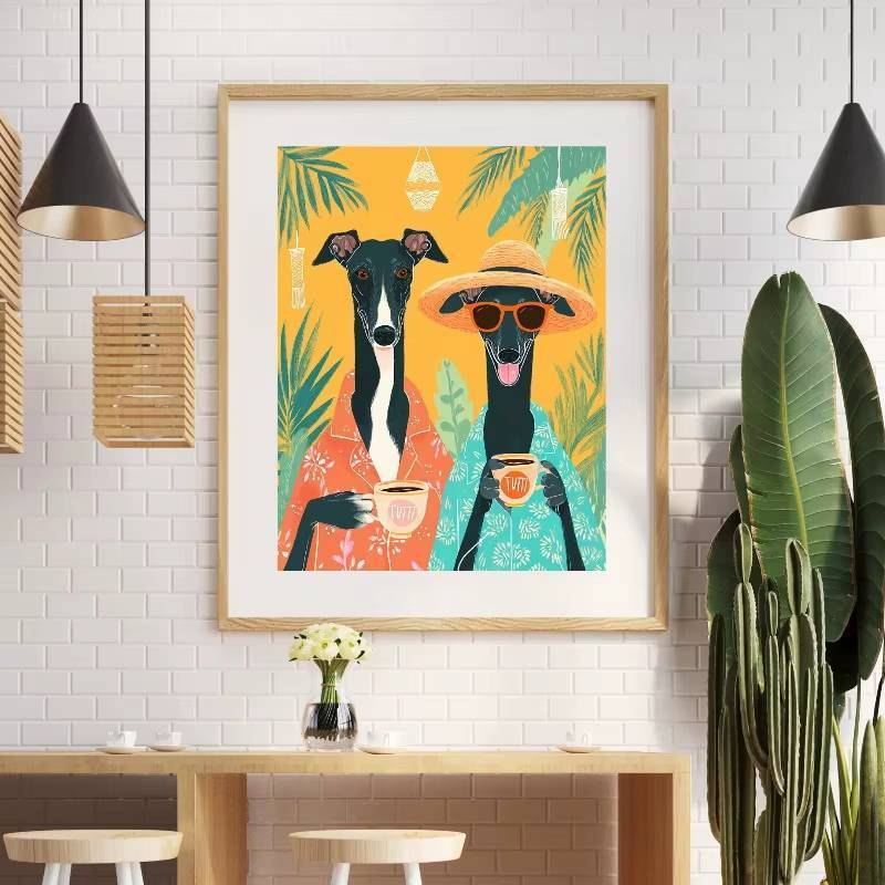 Hiện Đại Whimsical Động Vật Greyhound In Poster Nhiều Màu Sắc Chó Dễ Thương Cà Phê Canvas Tranh Treo Tường Nghệ Thuật Cho Phòng Khách Trang Trí Nhà Cửa