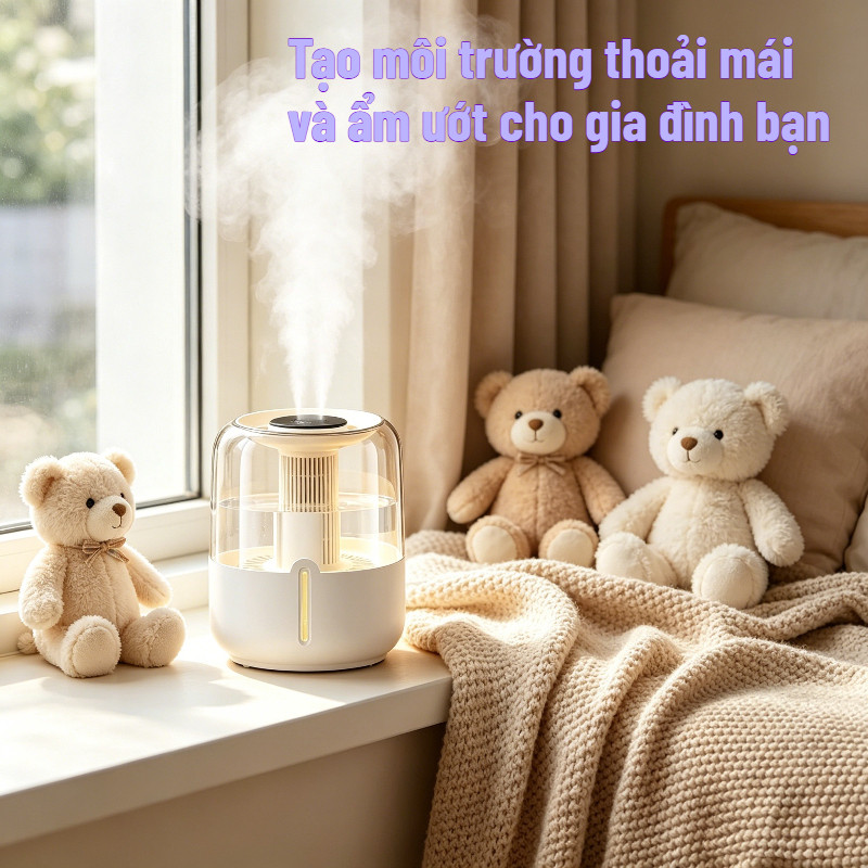 Máy tạo độ ẩm không khí phun sương Nano kép, Màn hình hiển thị nhiệt độ LED có đèn ngủ, Hoạt động im lặng, Giao diện USB