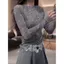 Mùa hè vừa vặn Slimer Look Grey Printing Phối cảnh gạc chống nắng mỏng dài tay B