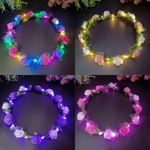 Vương Miện Hoa DELMER, Mô Phỏng Hoa Hồng Tiara Vòng Hoa Đầu, Vòng Hoa Ngọt Ngào Trang Trí Vòng Hoa Dạ Quang Vòng Hoa Phát Sáng Bé Gái