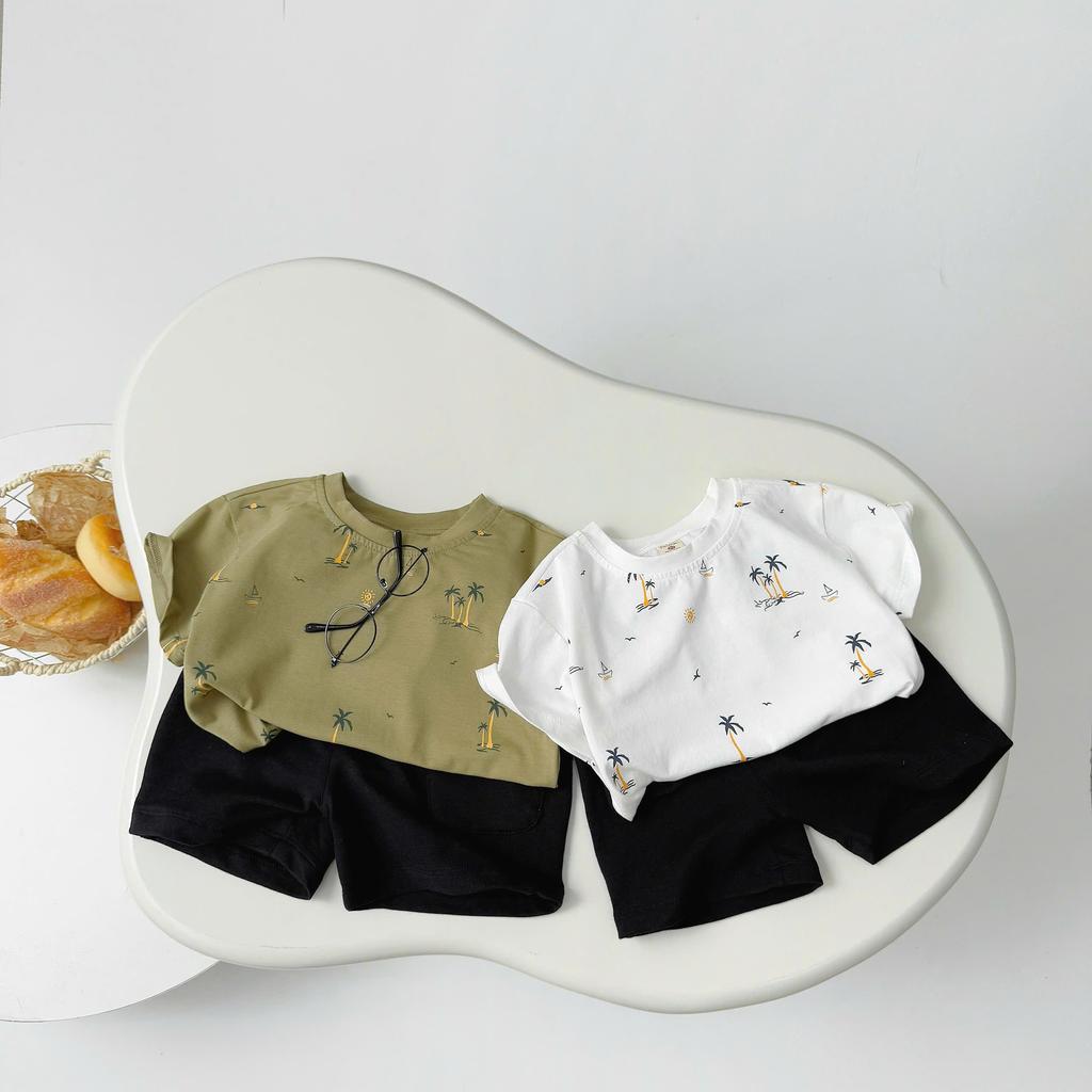 Bộ quần áo cọc tay SUNSHINE MÙA HÈ CHO BÉ TRAI, áo chất COTTON, quần DA CÁ mềm thoải mái cho bé
