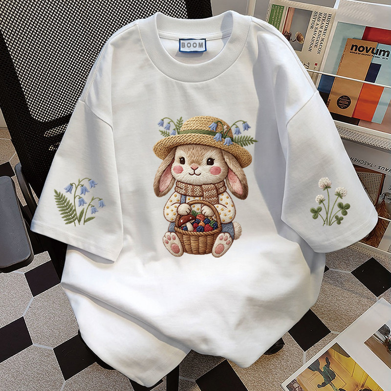 BOOM Áo thun nữ kiểu hàn quốc form rộng tay lỡ cổ tròn cotton Mát-Hè hot trend in cách dễ thương Áo phông form vừaV095