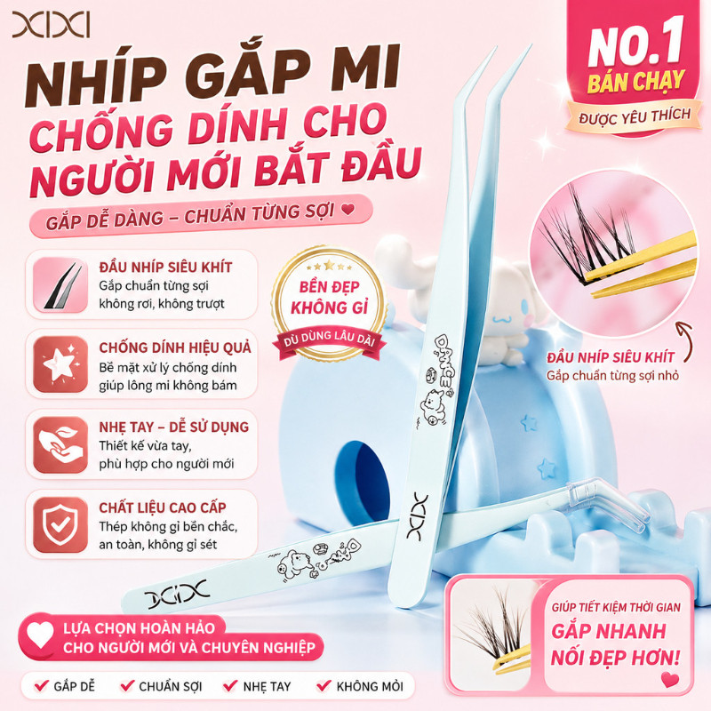 Xixi Nhíp Gắp Lông Mi Giả Lớp Phủ Chống Dính Cao Cấp Hỗ Trợ Gắn Mi Chính Xác Dễ Sử Dụng GJ225