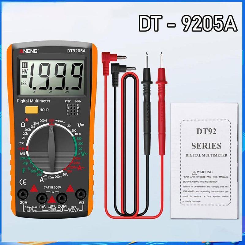 < WHPHous-t > Đồng hồ vạn năng kỹ thuật số DT9205A RMS 1999 Đếm điện áp DC Máy kiểm tra tụ điện có độ chính xác cao cho phòng thí nghiệm Điện tử làm việc Đẹp