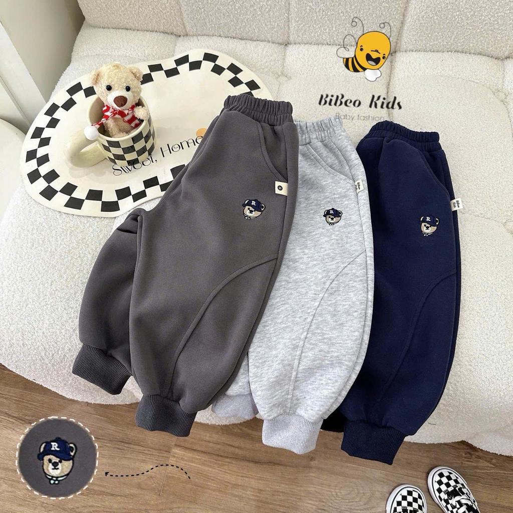 [BiBeo Kids] QUẦN NỈ THÊU GẤU cho bé ,Quần nỉ thu đông cho bé trai,bé gái