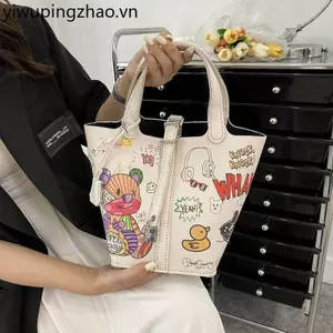 Graffiti Giỏ Rau Củ Tự Làm Túi Dệt Tay Tự Chế Chất Liệu Túi Hoạt Hình Niche Xô Túi Xách Nữ Túi Xách