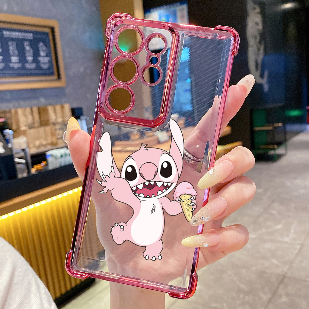 Tương thích với Samsung Galaxy S25 S24 S23 Ultra S22 Plus S21 FE S20 Icecream Couple Stitch Clear Plating Case Chống rơi
