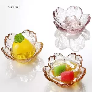 Đĩa hoa anh đào thủy tinh DELMER, Bát nước sốt phong cách Bắc Âu Nhật Bản, Giá đỡ nến hoa khảm vàng nhỏ sáng tạo trái cây Sala