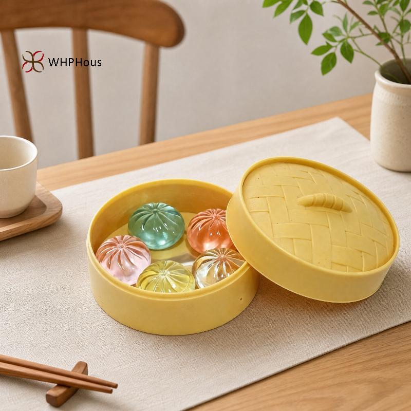 < WHPHous-t > Bánh bao Mini 5 chiếc có thể bóp được với máy hấp Đồ chơi giảm căng thẳng mềm để thư giãn đẹp
