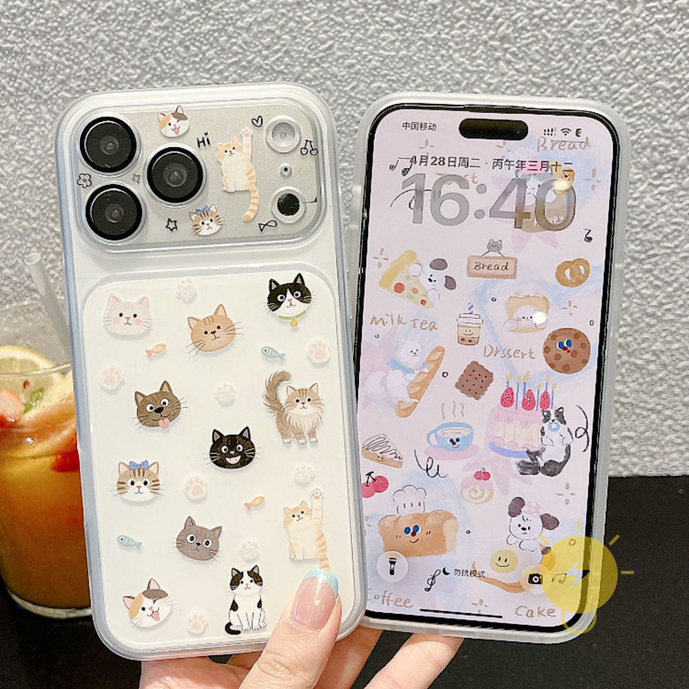 Phone Case For iPhone 17 Pro Max 16 15 14 Cute TPU Cartoon Keychain Chain Cat Aesthetic Korean Cute