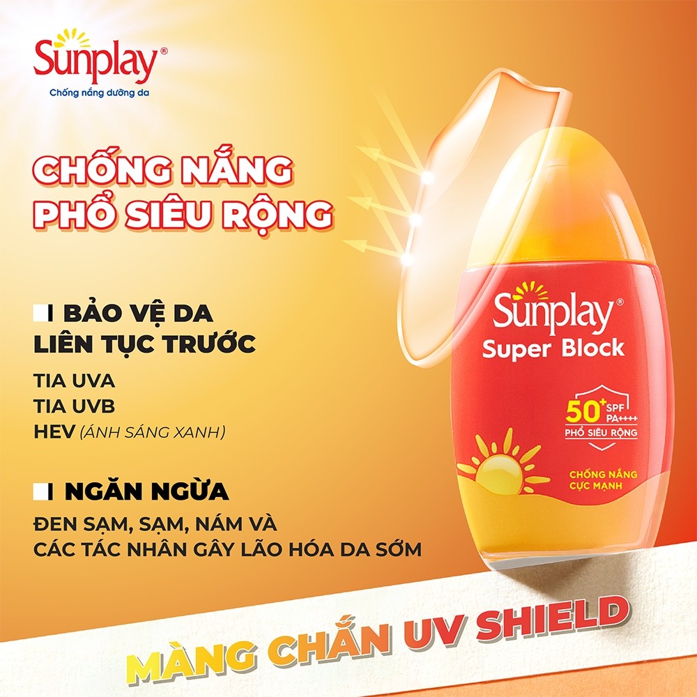 Kem chống nắng Sunplay cực mạnh, ngừa đen sạm da hiệu quả dạng sữa Sunplay Super Block SPF 50+, PA++++ 70g