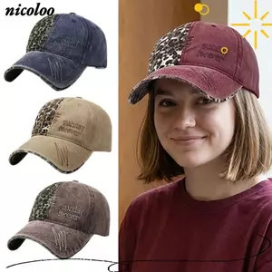 Mũ bóng chày chắp vá da báo NICOLOO, Mũ lưỡi trai Cotton thêu phía trước chủ nhật, Mũ chống nắng có thể điều chỉnh đau khổ kiểu cổ điển dành cho nam nữ Unisex