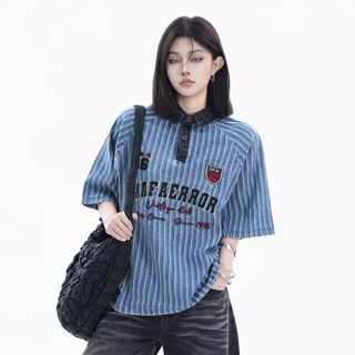 Chất lượng cao denim thêu mùa hè ngắn tay áo